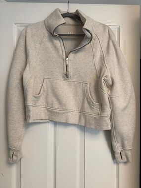 lululemon Scuba Oversized Funnel-neck Light Cream Quarter-Zip Cropped Sweatshirt